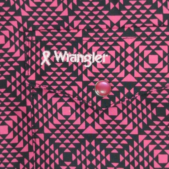 Wrangler Women’s Western Shirt 3XL Pink Black Breast Cancer Awareness Pearl Snap - Picture 5 of 11